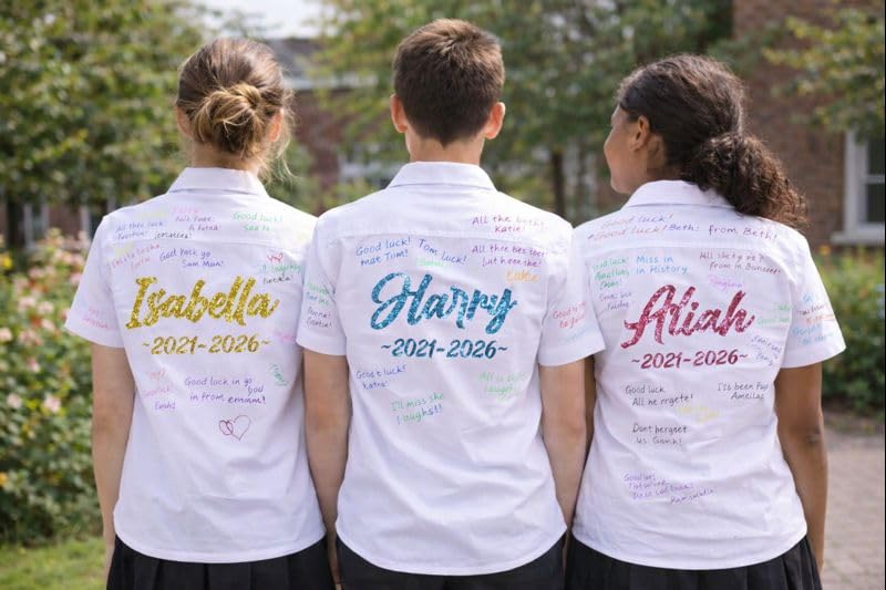 School Leavers 2026 Iron On Vinyl | Personalised Name Leavers Shirt Transfer | DIY T-Shirt Press Vinyl | School Leavers Transfer | Glitter & Metallic Heat Transfer Vinyl for School Leavers Tops