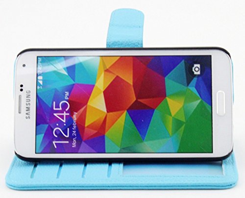 Ruban Case Compatible With Samsung Galaxy S5 - Pu Leather Folio Wallet Flip Case Cover For Samsung Galaxy Sv/Galaxy S V (2014) With Credit Id Card Holder/Money Pockets - Light Blue #TOP5