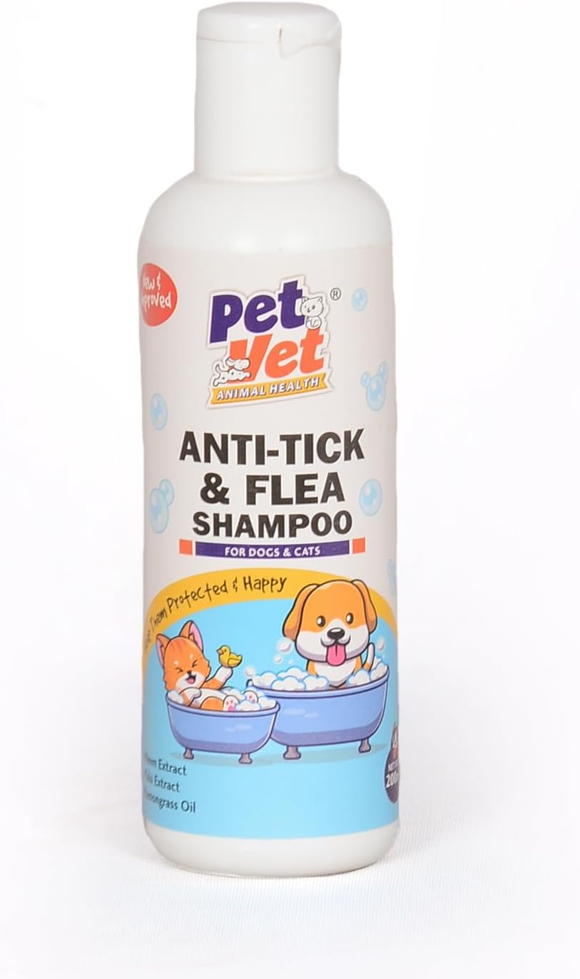 Anti-Tick & Flea Shampoo |Neem Extract | Tulsi Extract | Lemongrass Extract | for Dog and Cat Hair Shampoo 200ml
