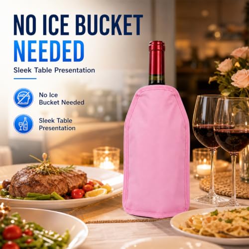 Wine Cooler Sleeve (2 Pack) - Portable Bottle Chiller with Reusable Freezer Gel - Insulated Tote Bag for Champagne, Prosecco, Beer & Standard Wine Bottles - Lightweight & Space-Saving Travel Accessory by DINGCAIDC - Used condition - Image 5