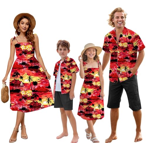 Image of SANGTREE Family Matching Hawaiian Outfits , Casual Beach Travel Clothes ,Vacation Clothing Set for Women & Men & Girls & Boys