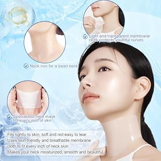 Maschera Collo, Maschera Doppio Mento Donna, Cerotti Lifting Viso, Collo maschera Collagene Viso, Contiene Hyaluronic Acid, Idratante, Anti-Età, Schiarente Delle Linee Riparatore Del Collos,10 Pezzi