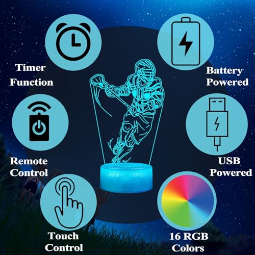 Image of Lacrosse Gifts for Men, Lacrosse Night Light with Remote Control, 16 Colors Changing, Timer, RGB Flashing Mode and Dimmable, Gifts for Boys Christmas Decor