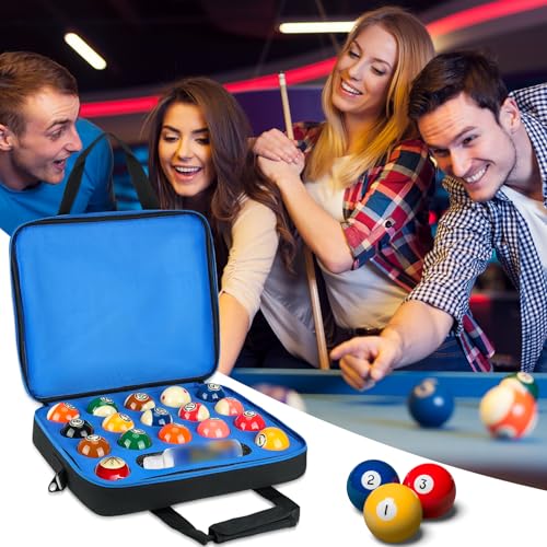 Jaffzora Pool Ball Case, Billiard Balls Carrying Bag with Shoulder Strap, Padded Travel Cue Ball Storage Box for One Set of Billiards Balls 2-1/4\'\' and Accessories, Black