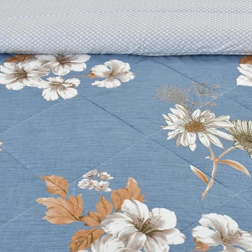 Image of Florida Dark Blue & Cream AC Comforter for Single Bed 200 GSM | Microfiber Quilt Blanket Lightweight Duvet for All Weather - 160x220 cm