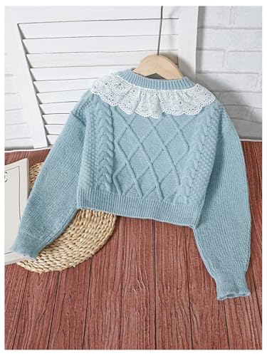 MakeMeChic Girl's Lace Collar Long Sleeve Crochet Cardigan Crewneck Button Down Sweater Outerwear2