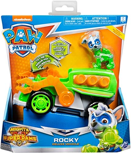 OTTO Pat Patrouille : Rocky et Son Camion de Recyclage sonores et Lumineuse - vehicule Mighty Pups Super Paws - Figurine Chien