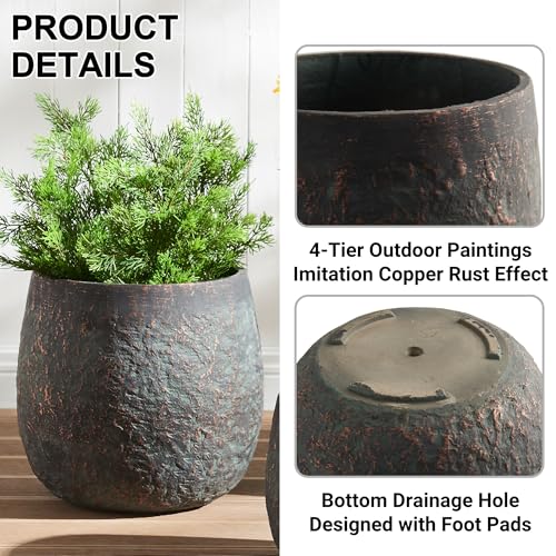 Wallowa HCPOT03-SET 17.7 Inch+13 Inch+9.1 Inch Dia Weathered Concrete Flower Pots, Modern Round Style Concrete Planter For Home, Garden thumb #2