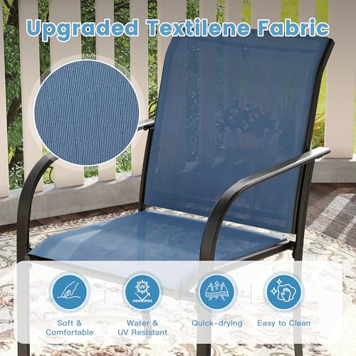 Image of DIFY 2 PCS Patio Dining Chairs, Stackable Outdoor Chairs with Metal Frame for Lawn Garden Backyard, Blue