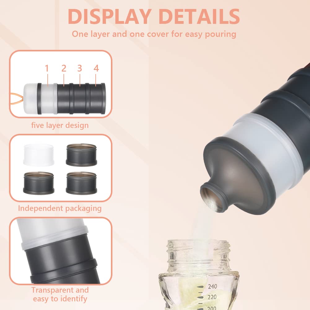 Vicloon Dosatore per Latte in Polvere, Dispenser di Latte in Polvere con 4 Scomparti, Impilabile Contenitore Spuntino e Dosalatte in in Polvere per Viaggio, Cereali, Frutta (Grigio, Bianco)