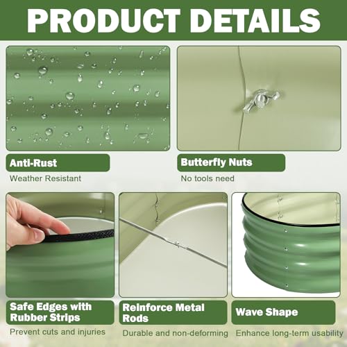 Image of 2 PCS Galvanized Raised Garden Bed 4x2x1 Ft, Oval Metal Outdoor Planter Box Kit with Safety Rubber Edge, Easy Assemble Bottomless Large Planting Container for Vegetable, Flower, Fruit, Green