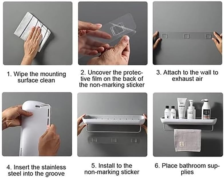 Miniatura 5 de PUSKIU Estantes flotantes sin taladrar para pared, estante de pared sin taladro, estante de pared sin perforación, estante de ducha montado en la