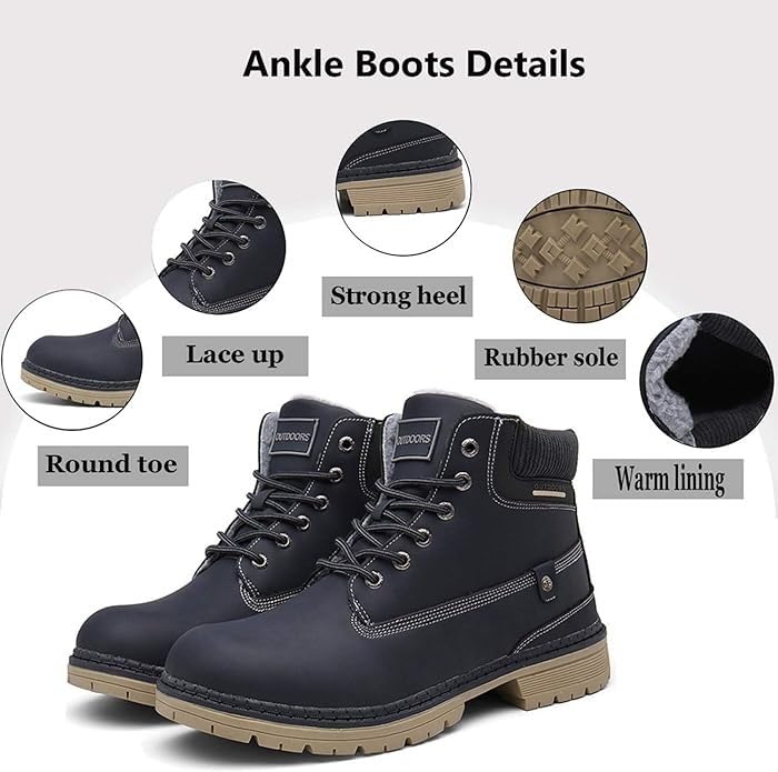 Snow Boots Womens Mens Winter Flat Ankle Boots Warm Fur Lined Fashion Leather Shoes Casual Lace Up Outdoor Trainer Urban - Image 3