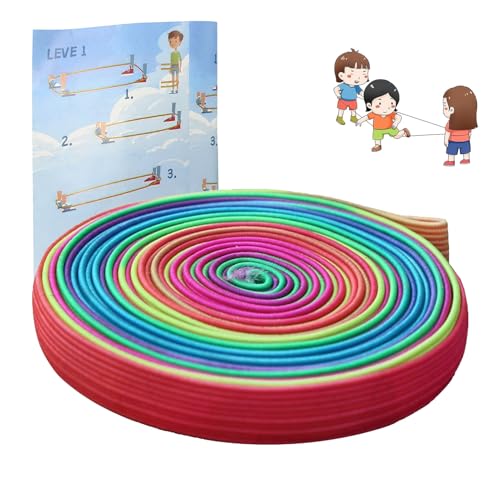 Rollen Gummitwist Kinder, Hüpfgummi 6m lang 1cm weit, Gummi Twist mit Anleitung, Gummi Twist Regenbogenfarben für Kinderspiel Gartenspiele Pausenspiel, Einschulung Geschenk für Mädchen & Junge