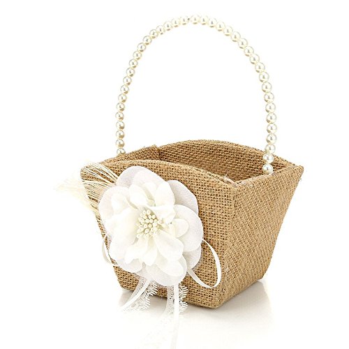 Bodosac 2Pcs Burlap Flower Girl Basket Pearl Handle For Vintage Rustic Wedding Ceremonysmall #TOP5