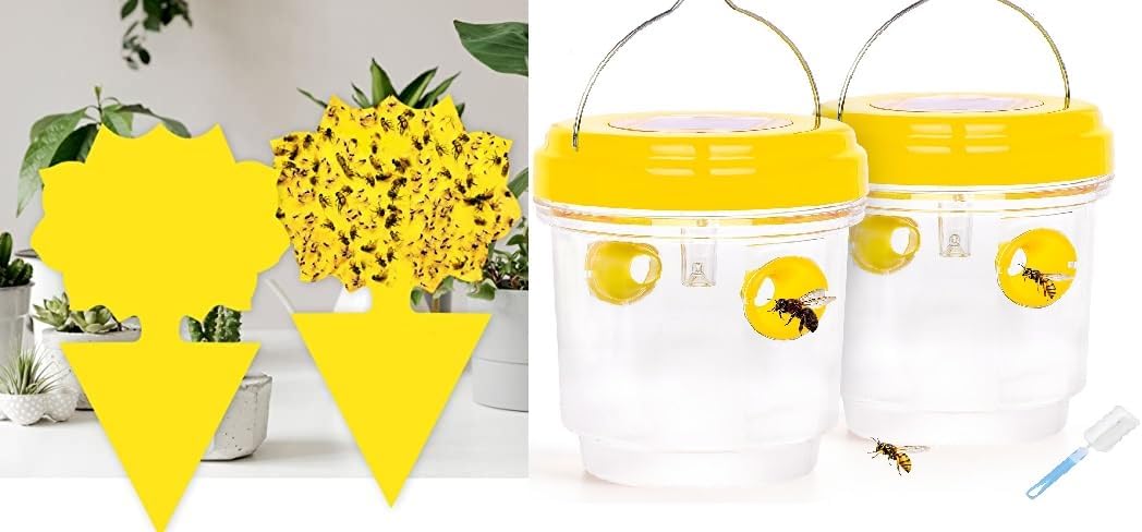 2 Pack Wasp Traps Outdoor Hanging, Carpenter Bee Traps for Outside, Yellow Jacket Trap Solar Powered Wasp Killer with UV LED Light, Bee Catcher Traps, Hornet Traps