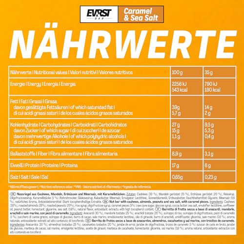 EVRST Nut Bar Caramel & Sea Salt | Nussriegel | 17% Protein | (15 Riegel x35g) | Vegan | Ballaststoffreich