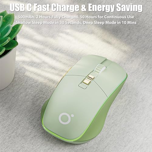 Image of Wireless Gaming Mouse Tri-Mode 2.4Ghz /Bluetooth 5.0 /Wired USB-C with RGB LED Backlit 5-Level DPI Rechargeable Ergonomic Silent Optical Mice for iMac /MacBook /Computer /Laptop, Matcha Green