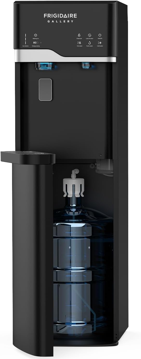 Frigidaire, 5 Gal, 3-in-1 Hot/Cold Water Cooler, Bottom Load, Built-in Bullet Ice Maker, Innovative Slim & Sleek Design for Home or Office