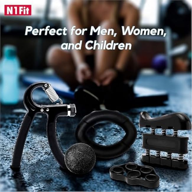 N1Fit Grip Strength Trainer Kit - 5 Pack Forearm Wrist Finger Grip Strengthener - Adjustable Resistance Hand Gripper Exerciser Strength Workout