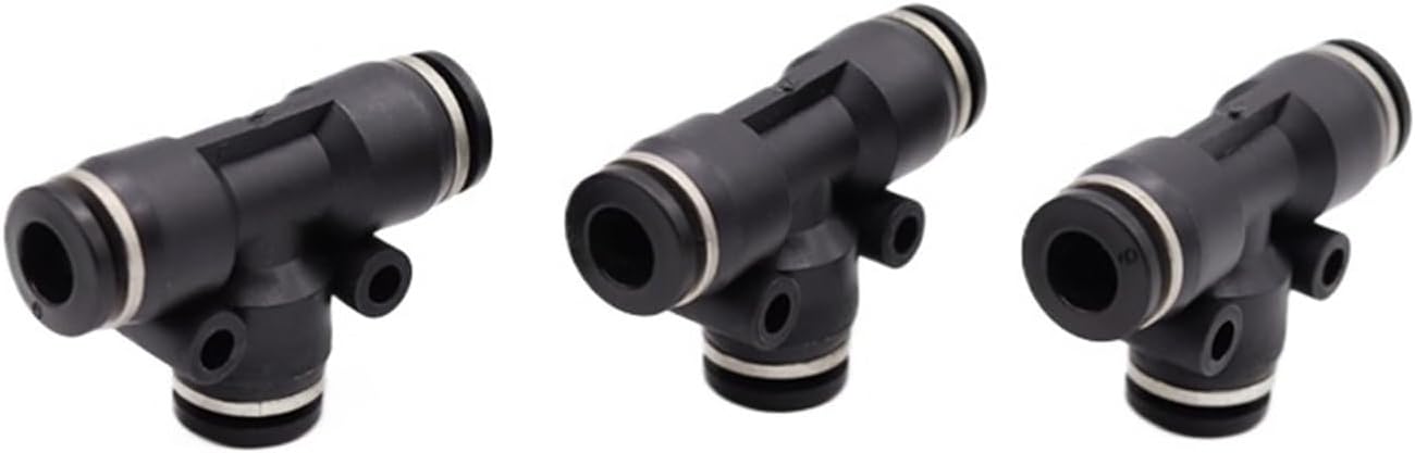 3pc black T-type PE three-way straight connector pneumatic components trachea hose PE-4/6/8/10 quick plug connector(16)