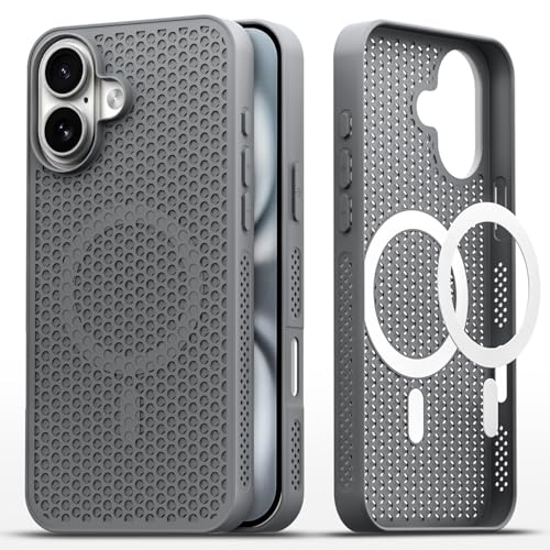 Image of Pikkme Back Cover for iPhone 17 | Honeycomb Cooling Design | Silicone Heat Dissipation | Mag-Safe Compatible | Shockproof Camera Protection Bumper Case (Grey)