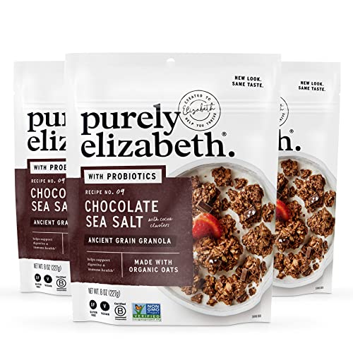 Purely Elizabeth, Chocolate Sea Salt, Ancient Grain Granola With Probiotics, Gluten-Free (3 Ct, 8Oz Bags)