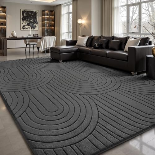 Treeboy Kurzflor Teppich Wohnzimmer, Teppich Groß 160 x 230 cm, 3D Halbkreismuster Carpet Dunkelgrau Waschbarer Teppiche Schlafzimmer Flauschige Rugs, Teppiche Gegend mit Rutschmatte