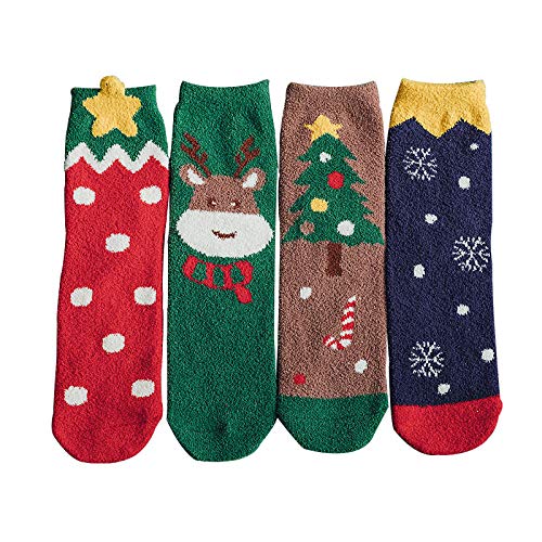 AarbvlleCartoon Cotton Lady Middle Barrel Christmas Socks Gift Box, 4 Pairs