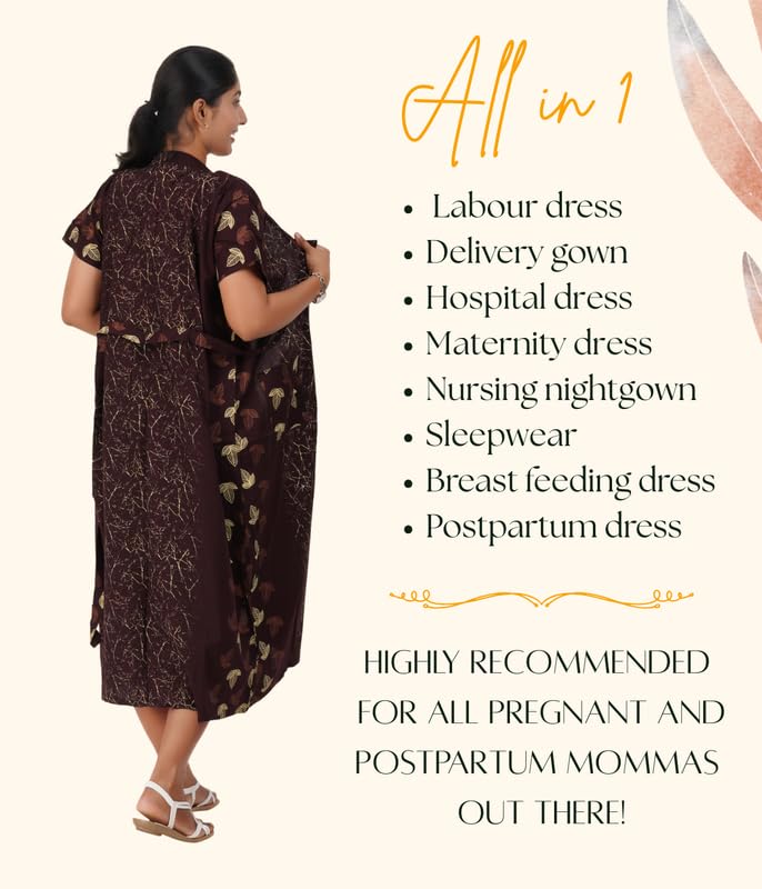 Image of MENMAII Cotton Feeding Robe for Women | Soft Breathable Maternity & Nursing Wear | Front Open Easy Feeding Access | Comfortable Nightwear for New Moms|Calf Length [Size: L,XL,XXL,3XL /FS]