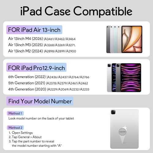 Image of YBING for iPad Air 13 Inch & Pro 12.9 Case with Keyboard and Mouse, 7 Colors Backlit Detachable Keyboard & 360 Rotating Cover (iPad Placed Horizontal or Vertical) with Pencil Holder (Black)