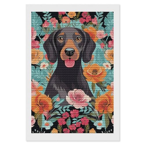 Peinture florale chien diamant pour salon kit complet tableau strass adultes