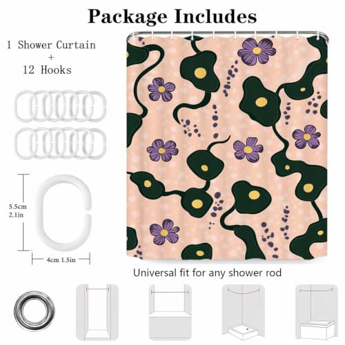 Rideau douche polyester imperméable et lavable en machine avec base lestée fleur - 5