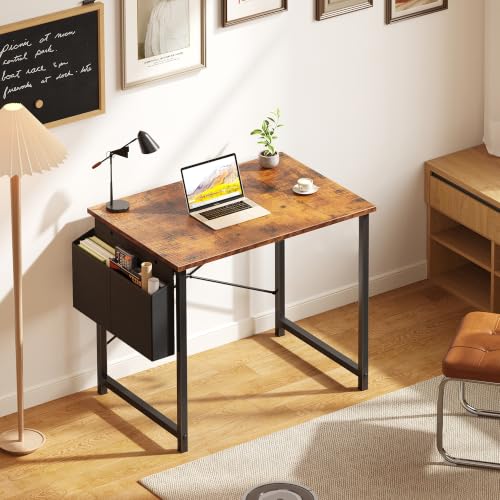 Image of OLIXIS Small Computer Desk, 31 Inch Gaming Desks for Home Office | Writing Study Craft Work Table, Computer Workstation for Bedroom Small Spaces with Storage Bag, Brown