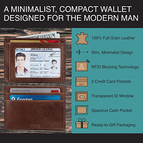 Thin RFID Leather Credit Card Holder Wallet for Men or Women | Small Slim Design, Classic Brown4