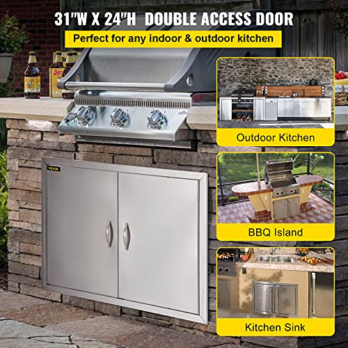 Image of VEVOR BBQ Access Door, 31W x 24H Inch, Double Wall Outdoor Kitchen Door, Stainless Steel, Modern, Silver