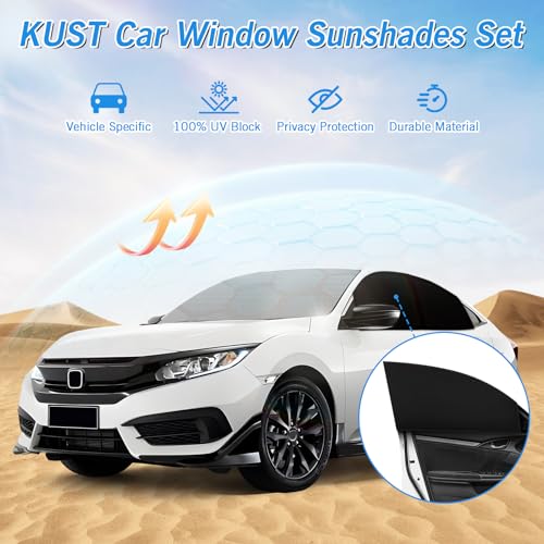 Image of KUST Windshield Sun Shade Umbrella for Honda Civic 2016 2017 2018 2019 2020 2021 Rear Window Shades 100% UV Protection and Blackout Privacy 5PCS Car Window Covers Accessories