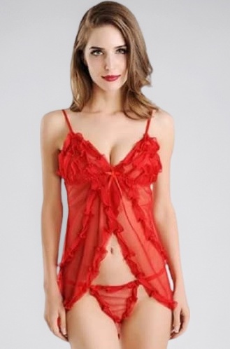 Women's Nylon Solid Above knee Baby Doll