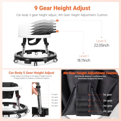 image for TreeCute Baby Walker Foldable with 9 Adjustable Heights, Baby Walker w