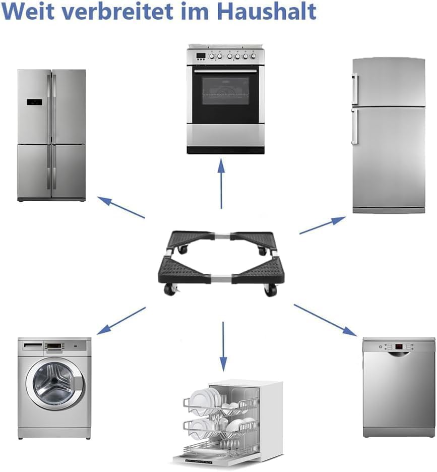 Image of Dillard's Adjustable Metal Washing Machine Trolley Stand, Black, Universal Mobile Base with Anti-Vibration Grips, Wheels for Front Load, Top Load Machines, Fridge, Dishwasher Stand, etc.