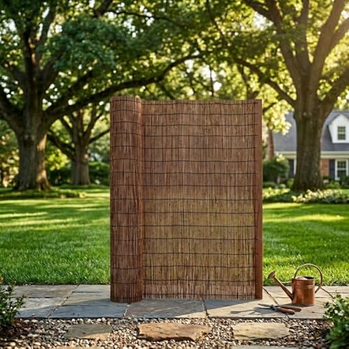 Cañizo Natural de Caña para Ocultación Jardín, Terraza y Balcón, Valla de Privacidad Exterior con Hilo de Nylon, Cerramiento Cercado Decorativo y Cortavientos, Marrón(Marrón,1.83 m H x 2.44 m L)