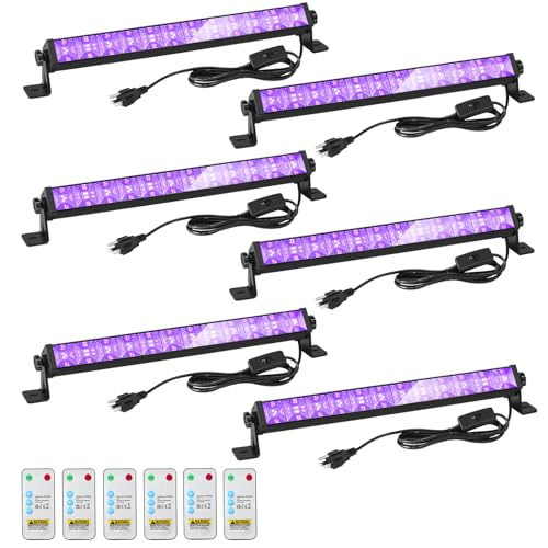 Image of 48W LED Black Light Bar with Remote and Switch,Blacklight Bars with Plug and 6.5ft Cord,Black Light for Glow Party,Halloween,Bedroom,6 Pack