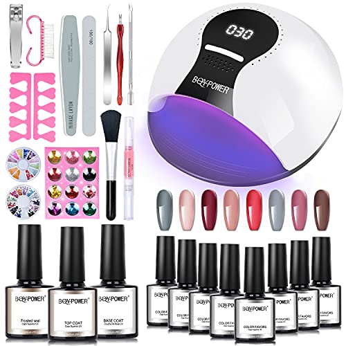 BQYPOWER Gel Nail Polish Kit with UV Light 84W LED Nail Lamp 8 Nude Colors Gel Nail Polish Starter Kit with No Wipe Base Top Coat, Manicure Kit, Nail Primer, Nail Art Decorations Home DIY Gift