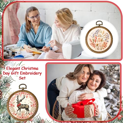 Image of Burbell 15 Pcs 2.4 Inch Round Embroidery Hoops Frame Circle Rubber Hoops Ring Display Cross Stitch Ornament Imitated Wood Frame Kits for Spring Gifts Mother's Day Craft Sewing DIY Hanging Gifts