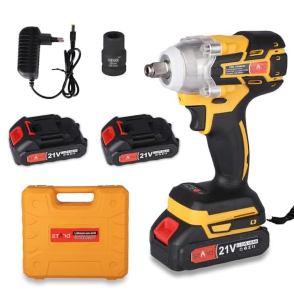 STARQ Heavy Duty 21V Cordless Impact Wrench with 2 Batteries | 2 Variable Speed | Build-In LED Lights | Forward & ReverseSwitch | Yellow (Yellow-Wrench)-image-35
