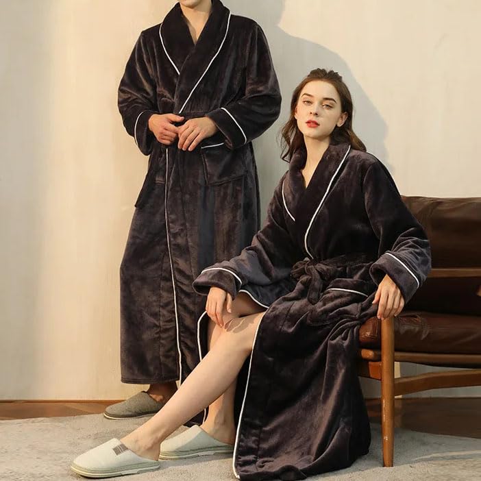 Dninmim Męskie damskie kimono bielizna nocna para pogrubiony flanelowy szlafrok długi koszula nocna na co dzień bielizna nocna