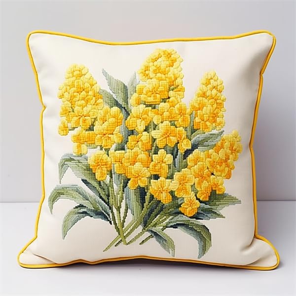 Lfynior Cross Stitch Pillow Kit Flower Tapestry Cushion kit 45X45cm Needlepoint Craft Set Cushion Kit pre Printed Handmade Cushion Cover Kit Stitched Cushion Kit Decorative for Adults Beginners