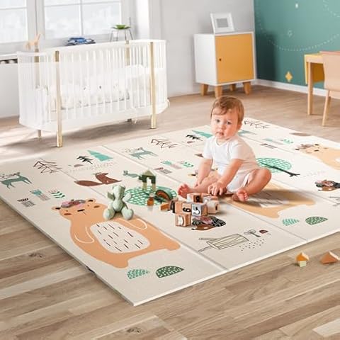 UANLAUO Baby Mat for Floor - Foldable Baby Play Mat for Babies Toddlers, 59" X 59" Extra Large Infant Play Mat Foam Mats for Kids Waterproof, Reversible Portable Playmat for Babies, Indoor, Outdoor Cover