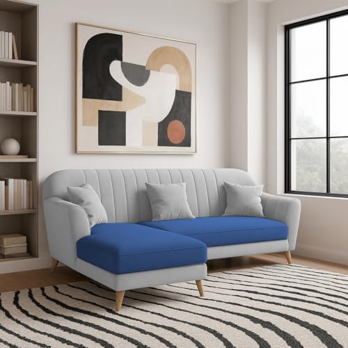 Image of Atticus LHS 4 Seater L Shape Sofa Set for Living Room (Blue Grey Fabric) Premium Fabric Sofa Set