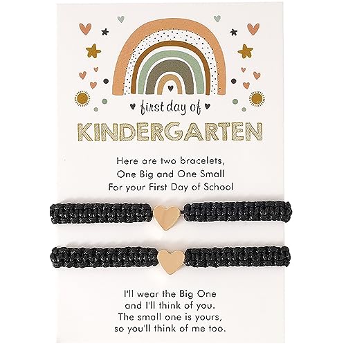 Image of First Day of Kindergarten Bracelets,First Day of School Bracelets for Mom and Daughter,Back to School Bracelet Pre-K Matching Heart Wish Adjustable Bracelet